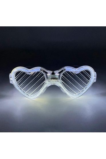 Beyaz LED Işıklı Kalp Gözlük – 3 Modlu Parti & Glow Gözlüğü