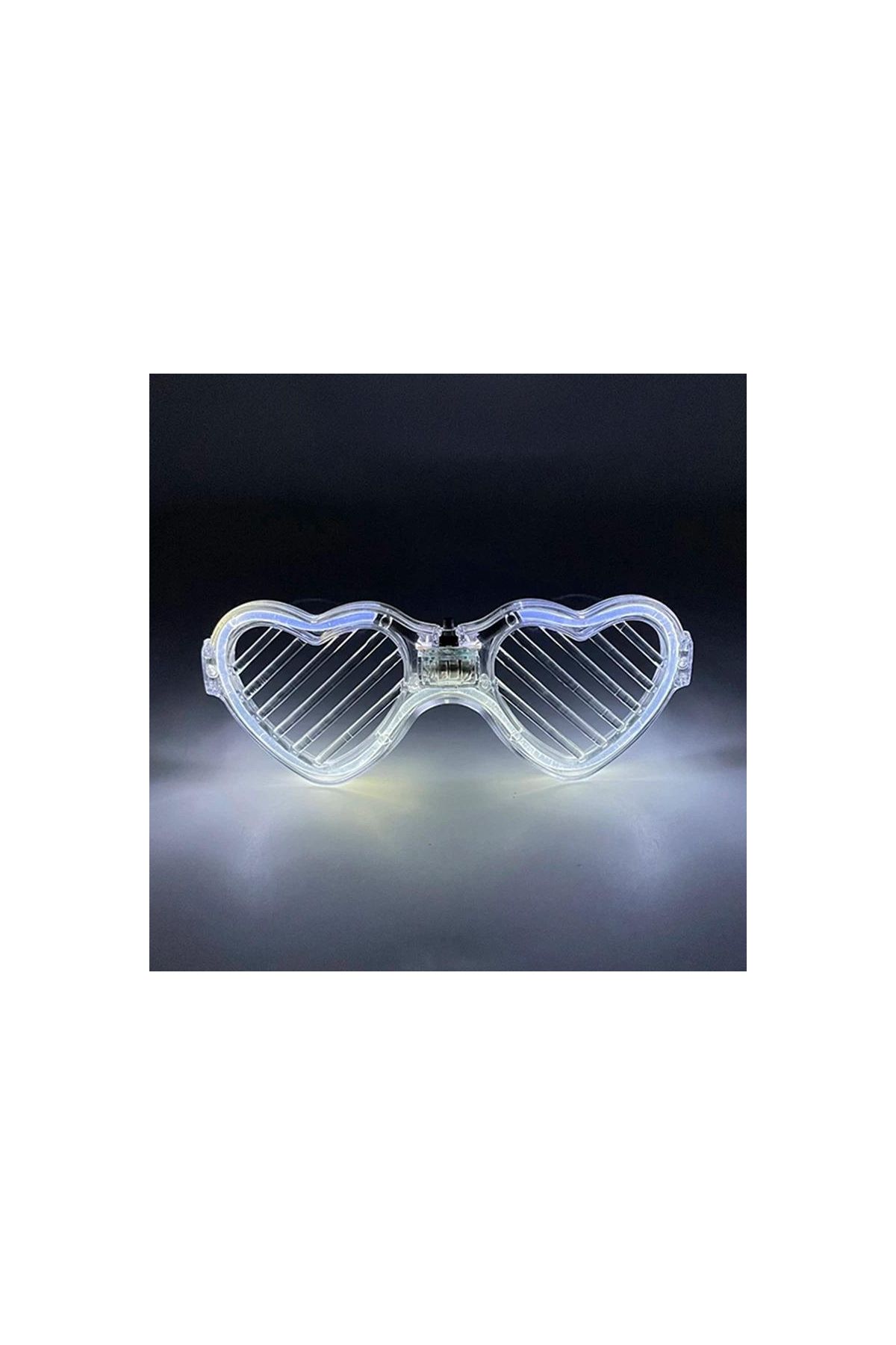 Beyaz LED Işıklı Kalp Gözlük – 3 Modlu Parti & Glow Gözlüğü