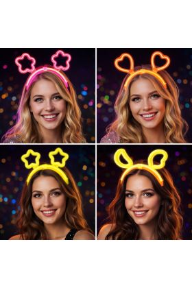 Karanlıkta Parlayan Glow Taç Seti 12 Adet – Yıldız Kalp Ay Çiçek (Her Model 3 Adet)