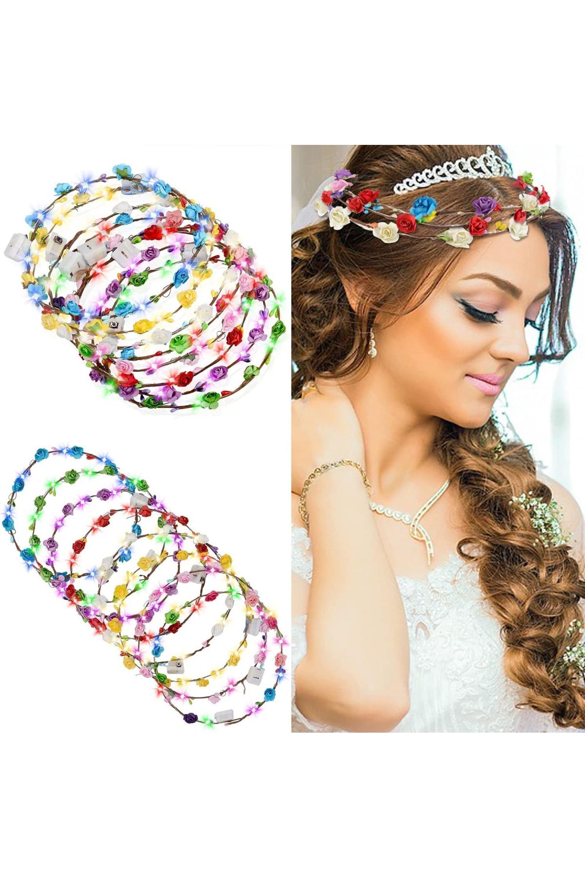 Renkli LED Çiçek Taç – 3 Işık Modlu Glow Parti Tacı