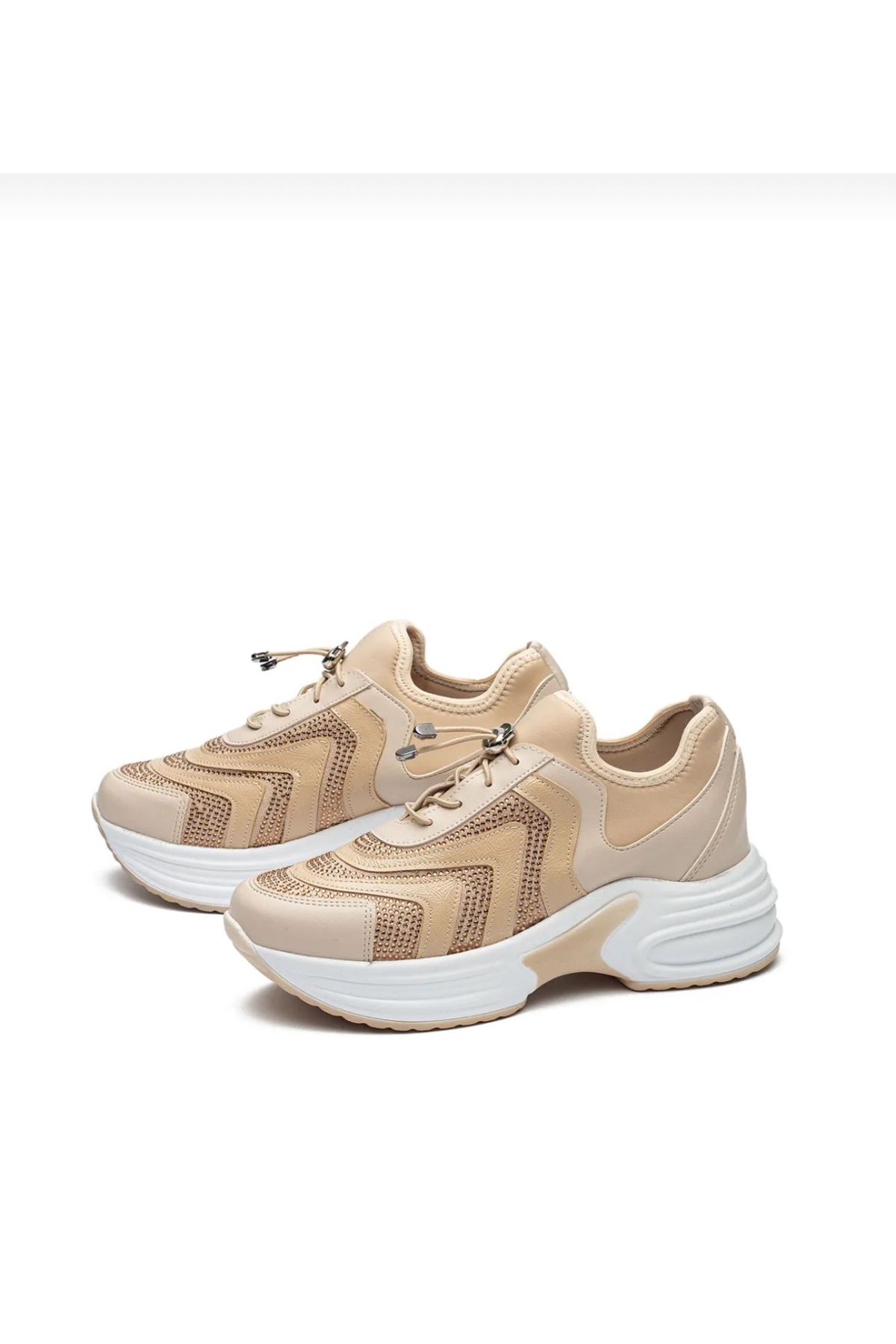 Kadın Yüksek Taban Rahat Şık Günlük Spor Ayakkabı Bej Renk