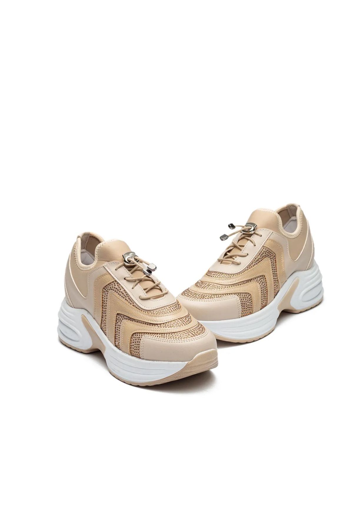 Kadın Yüksek Taban Rahat Şık Günlük Spor Ayakkabı Bej Renk