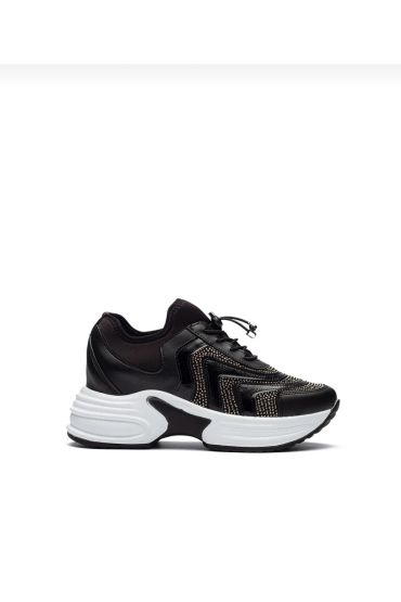 Kadın Yüksek Taban Rahat Şık Günlük Spor Ayakkabı Siyah Renk