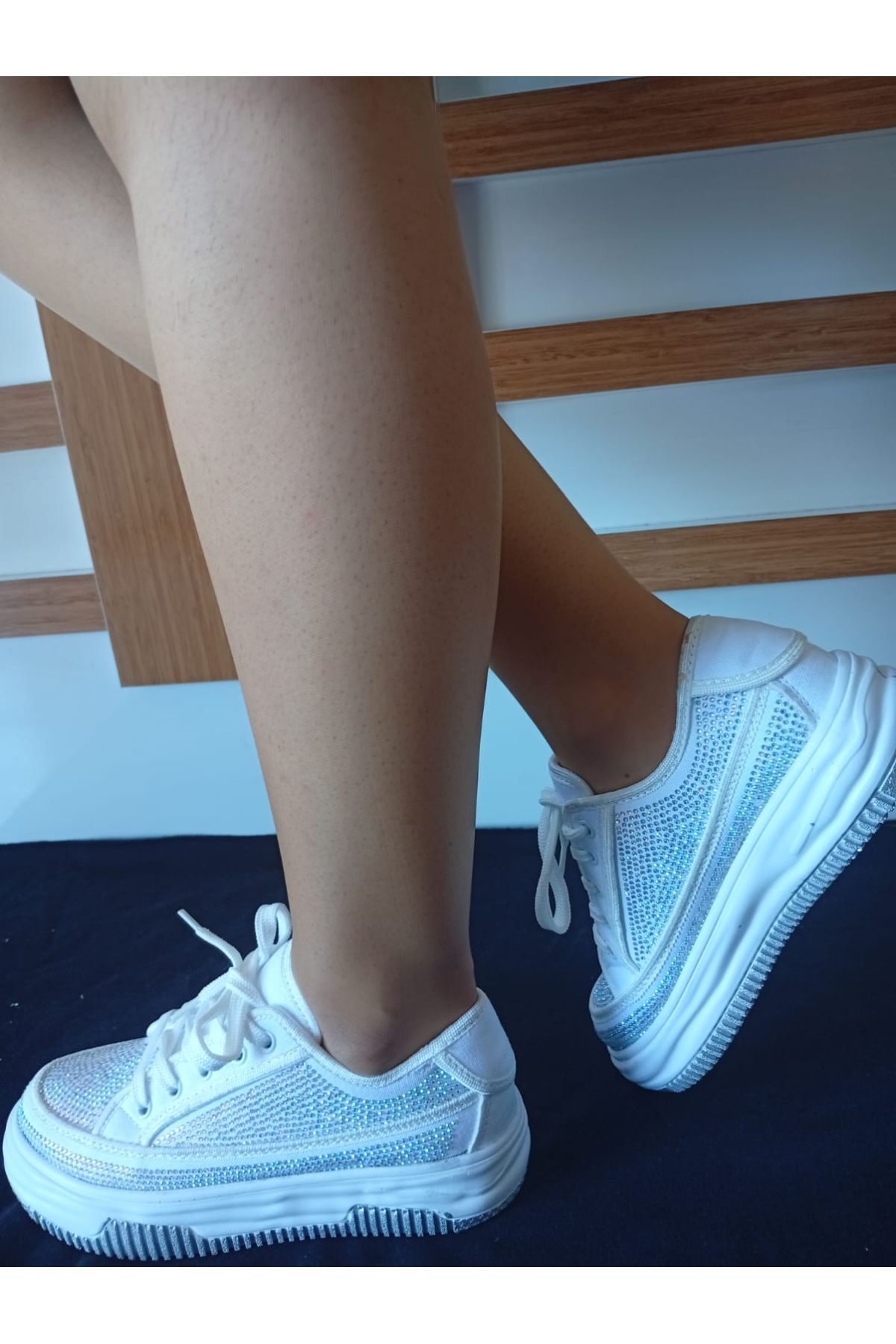 Kadın Yüksek Taban Rahat Şık Günlük Spor Ayakkabı Beyaz Renk