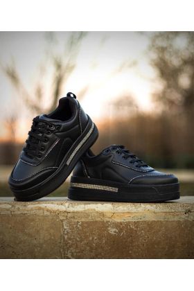 Kadın Yüksek Taban Rahat Şık Günlük Spor Ayakkabı Siyah Renk