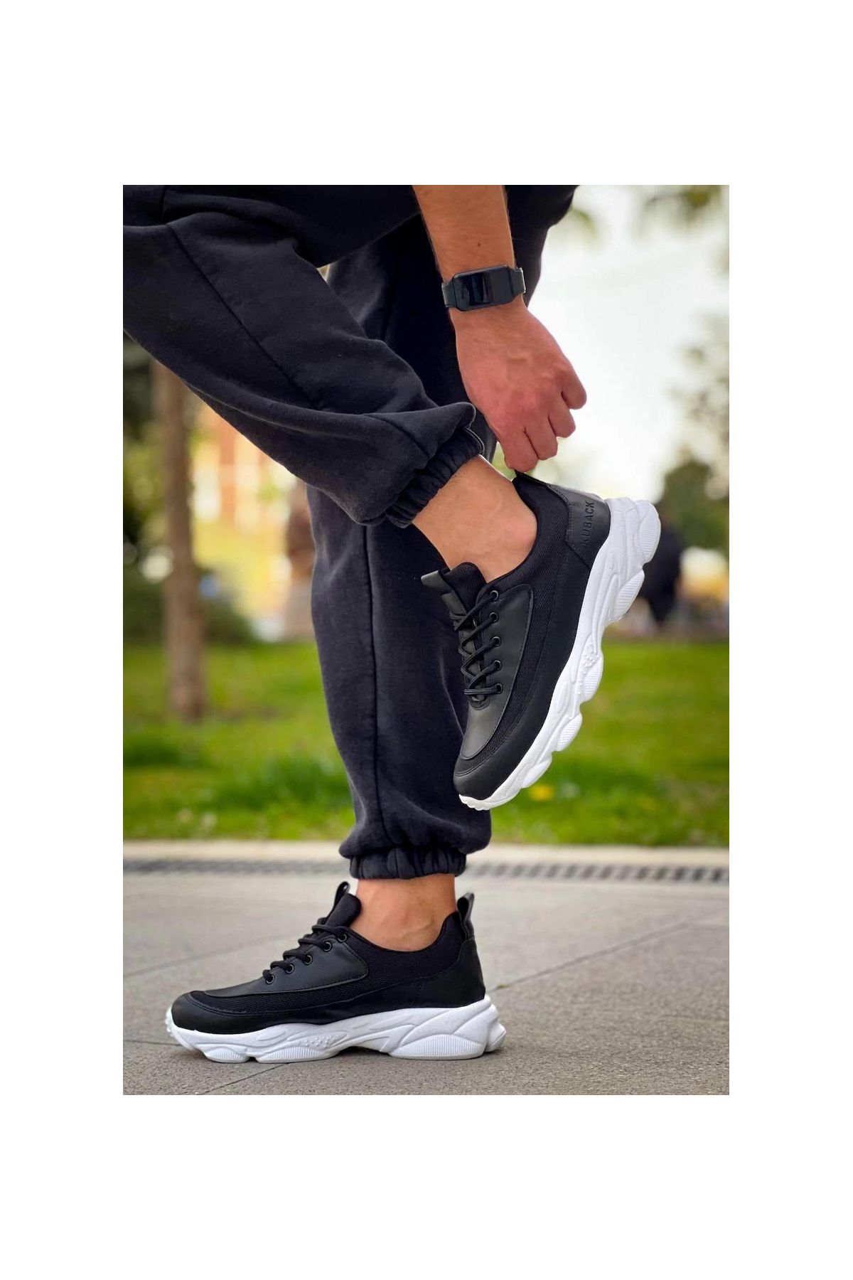 KB-707   Siyah Cilt Yüksek Taban Bağcıklı Günlük Erkek Ayakkabı