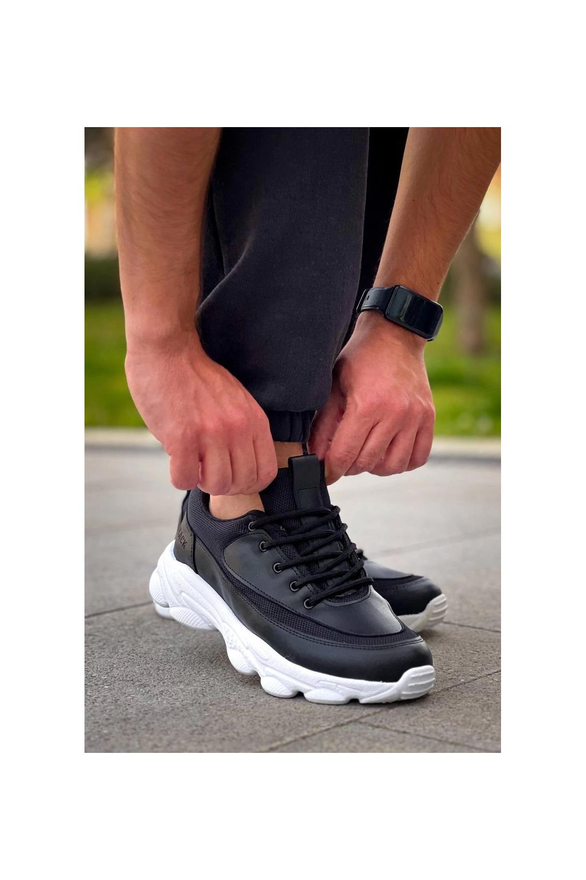 KB-707   Siyah Cilt Yüksek Taban Bağcıklı Günlük Erkek Ayakkabı