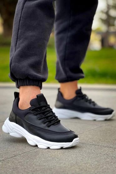 KB-707   Siyah Cilt Yüksek Taban Bağcıklı Günlük Erkek Ayakkabı