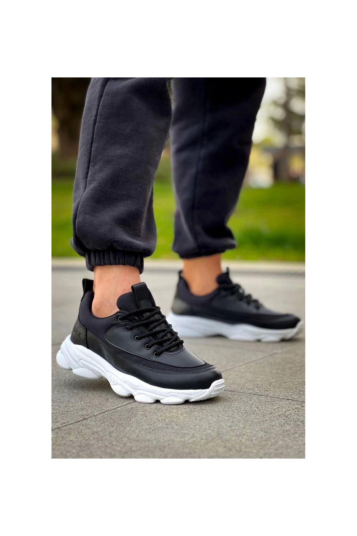 KB-707   Siyah Cilt Yüksek Taban Bağcıklı Günlük Erkek Ayakkabı