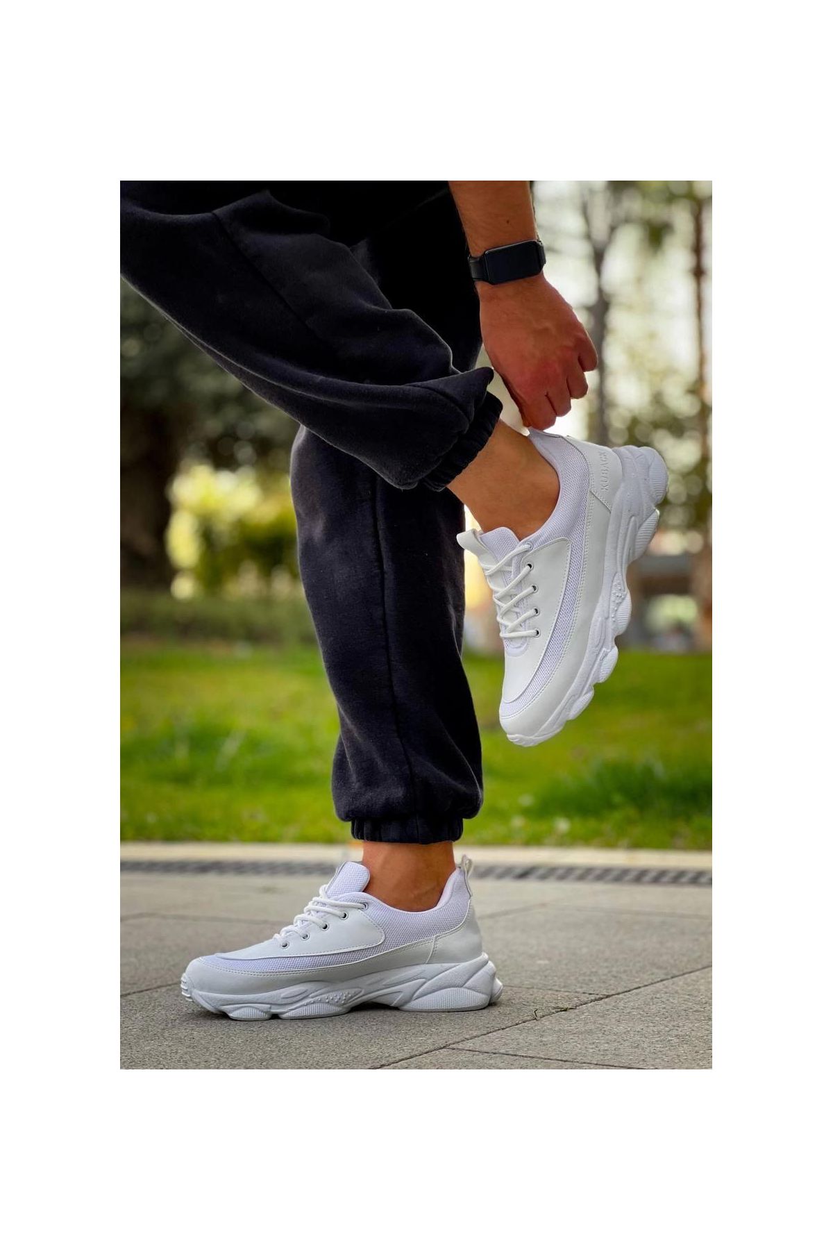 KB-707    Beyaz Cilt Yüksek Taban Bağcıklı Günlük Erkek Ayakkabı