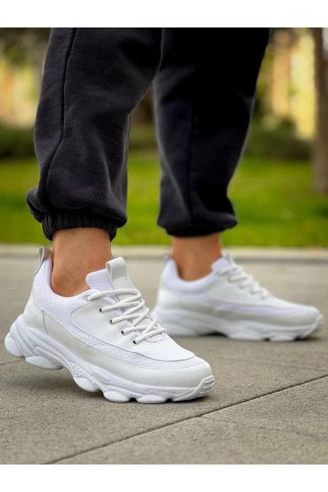 KB-707    Beyaz Cilt Yüksek Taban Bağcıklı Günlük Erkek Ayakkabı
