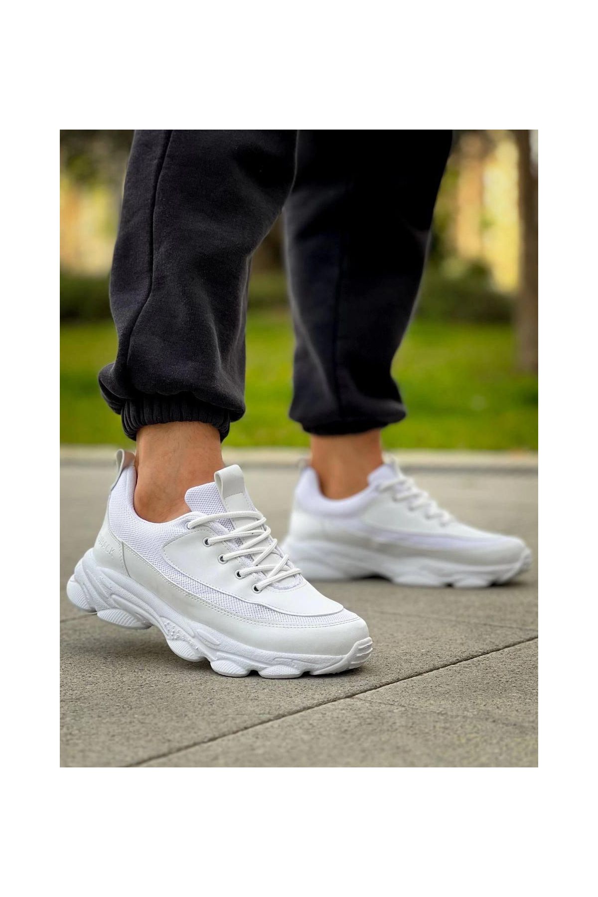 KB-707    Beyaz Cilt Yüksek Taban Bağcıklı Günlük Erkek Ayakkabı