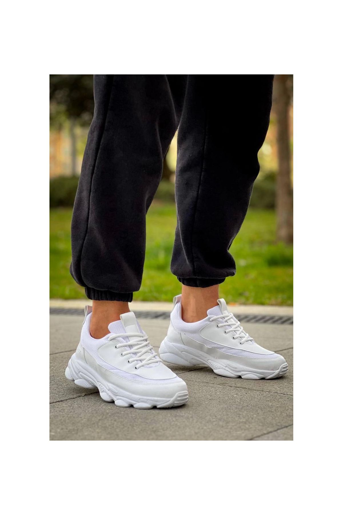 KB-707    Beyaz Cilt Yüksek Taban Bağcıklı Günlük Erkek Ayakkabı