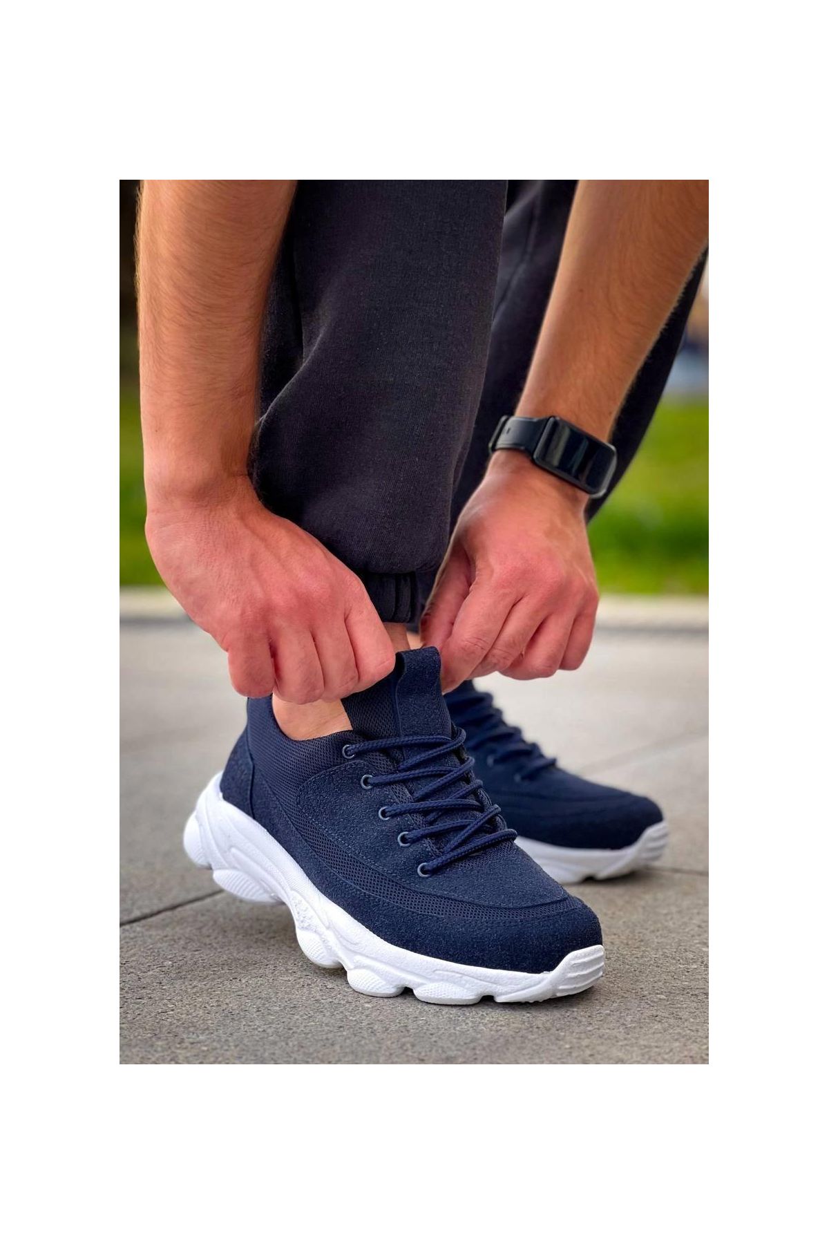 KB-707   Lacivert Süet Yüksek Taban Bağcıklı Günlük Erkek Ayakkabı