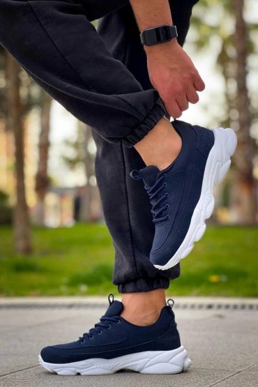 KB-707   Lacivert Süet Yüksek Taban Bağcıklı Günlük Erkek Ayakkabı