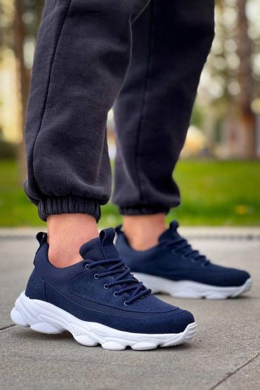 KB-707   Lacivert Süet Yüksek Taban Bağcıklı Günlük Erkek Ayakkabı