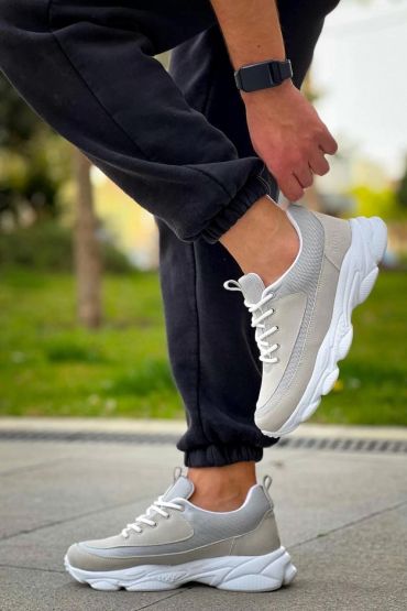 KB-707   Taş Süet Yüksek Taban Bağcıklı Günlük Erkek Ayakkabı