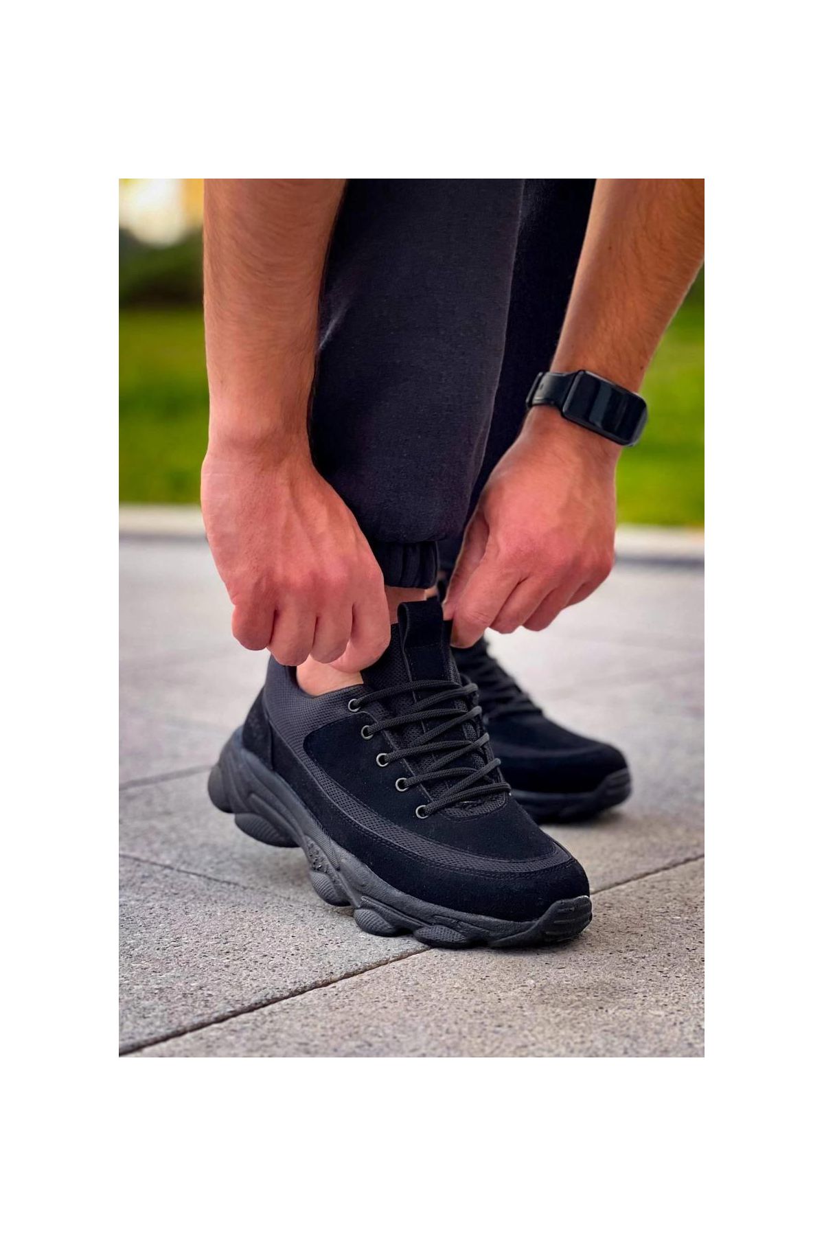 KB-707    Siyah Süet Siyah Yüksek Taban Bağcıklı Günlük Erkek Ayakkabı