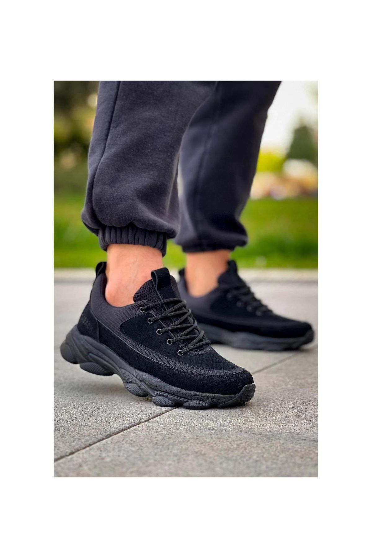 KB-707    Siyah Süet Siyah Yüksek Taban Bağcıklı Günlük Erkek Ayakkabı