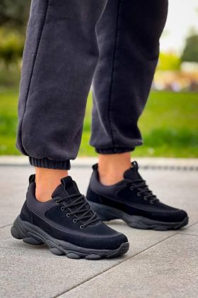 KB-707    Siyah Süet Siyah Yüksek Taban Bağcıklı Günlük Erkek Ayakkabı