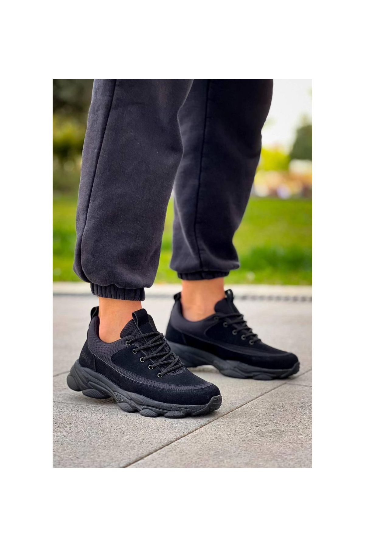 KB-707    Siyah Süet Siyah Yüksek Taban Bağcıklı Günlük Erkek Ayakkabı