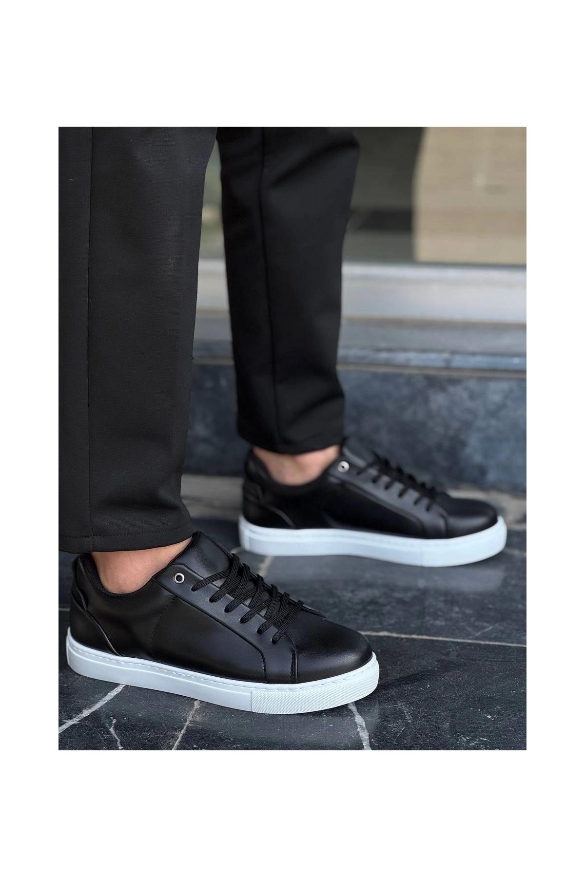 KB-BX1   Siyah Cilt Yüksek Beyaz Taban Günlük Erkek Ayakkabı