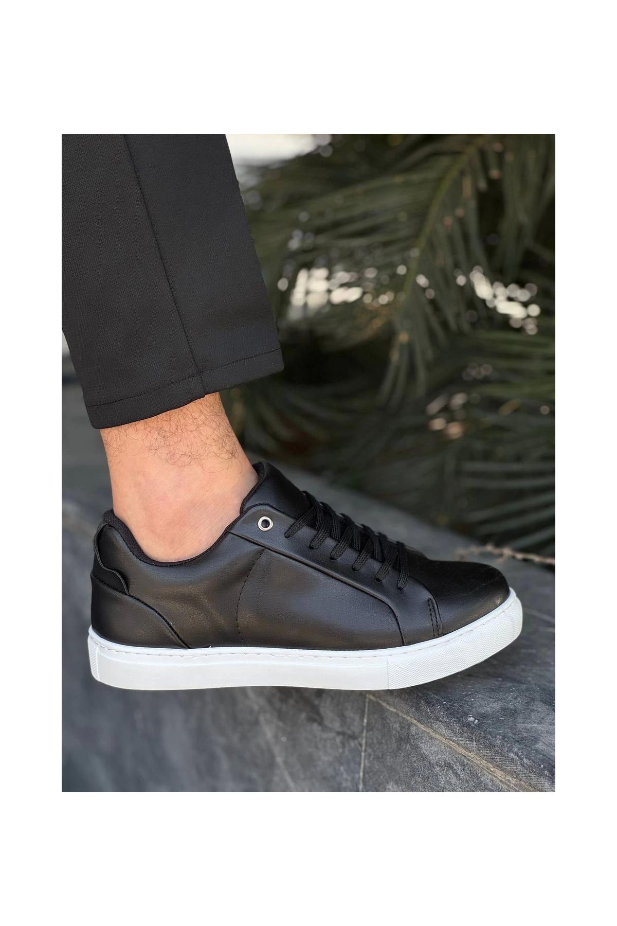 KB-BX1   Siyah Cilt Yüksek Beyaz Taban Günlük Erkek Ayakkabı