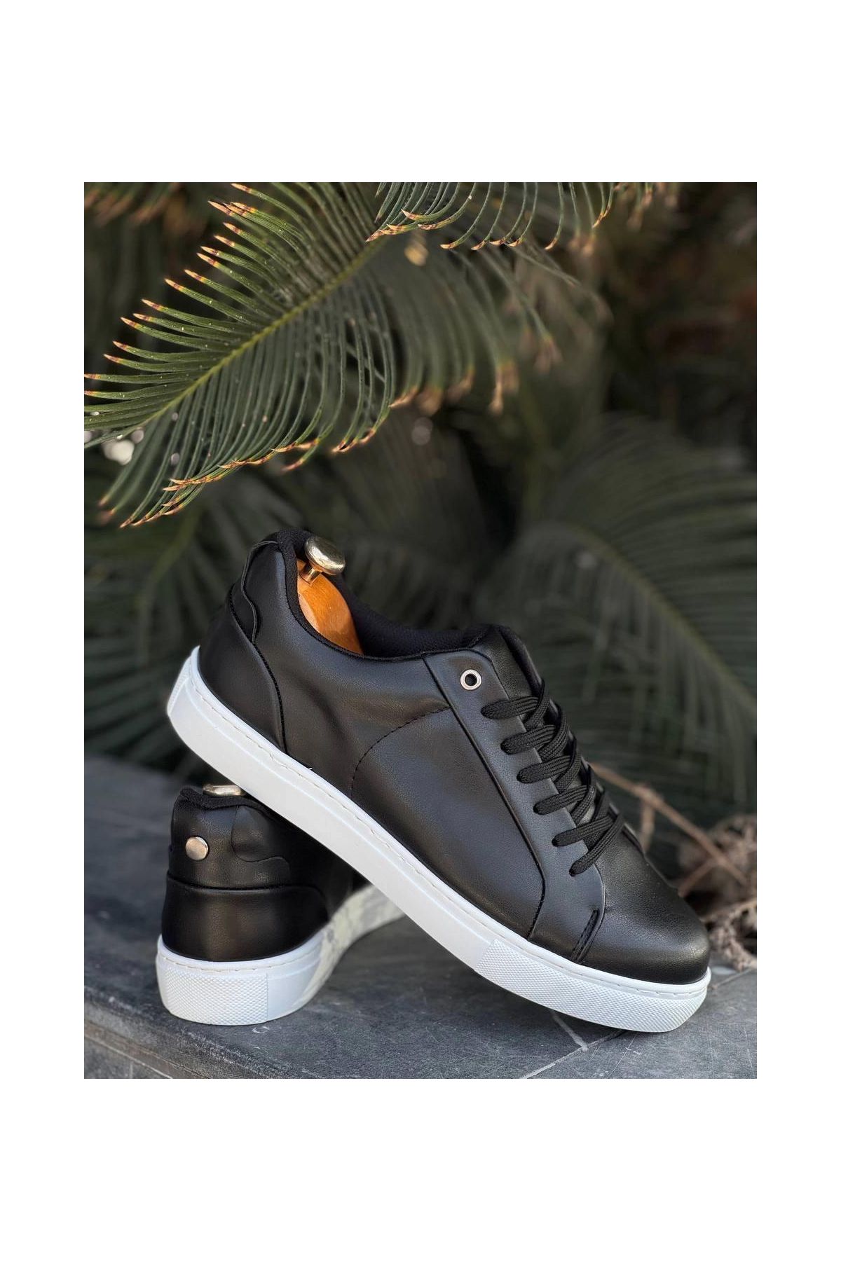 KB-BX1   Siyah Cilt Yüksek Beyaz Taban Günlük Erkek Ayakkabı