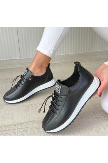 Monya Siyah Cilt Bağcıklı Spor Ayakkabı
