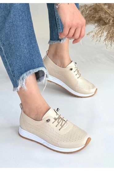 Tone Bej Cilt Bağcıklı Spor Ayakkabı