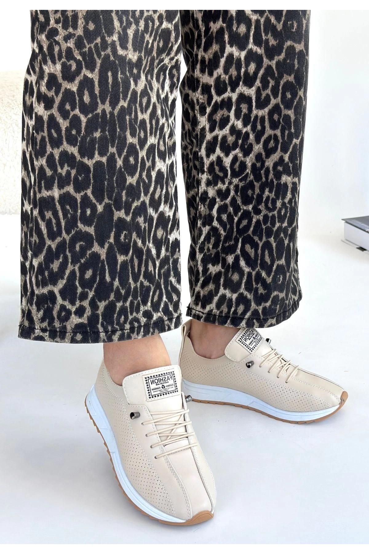 Fiert Bej Cilt Bağcıklı Spor Ayakkabı