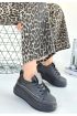 Leope Siyah Cilt Bağcıklı Spor Ayakkabı