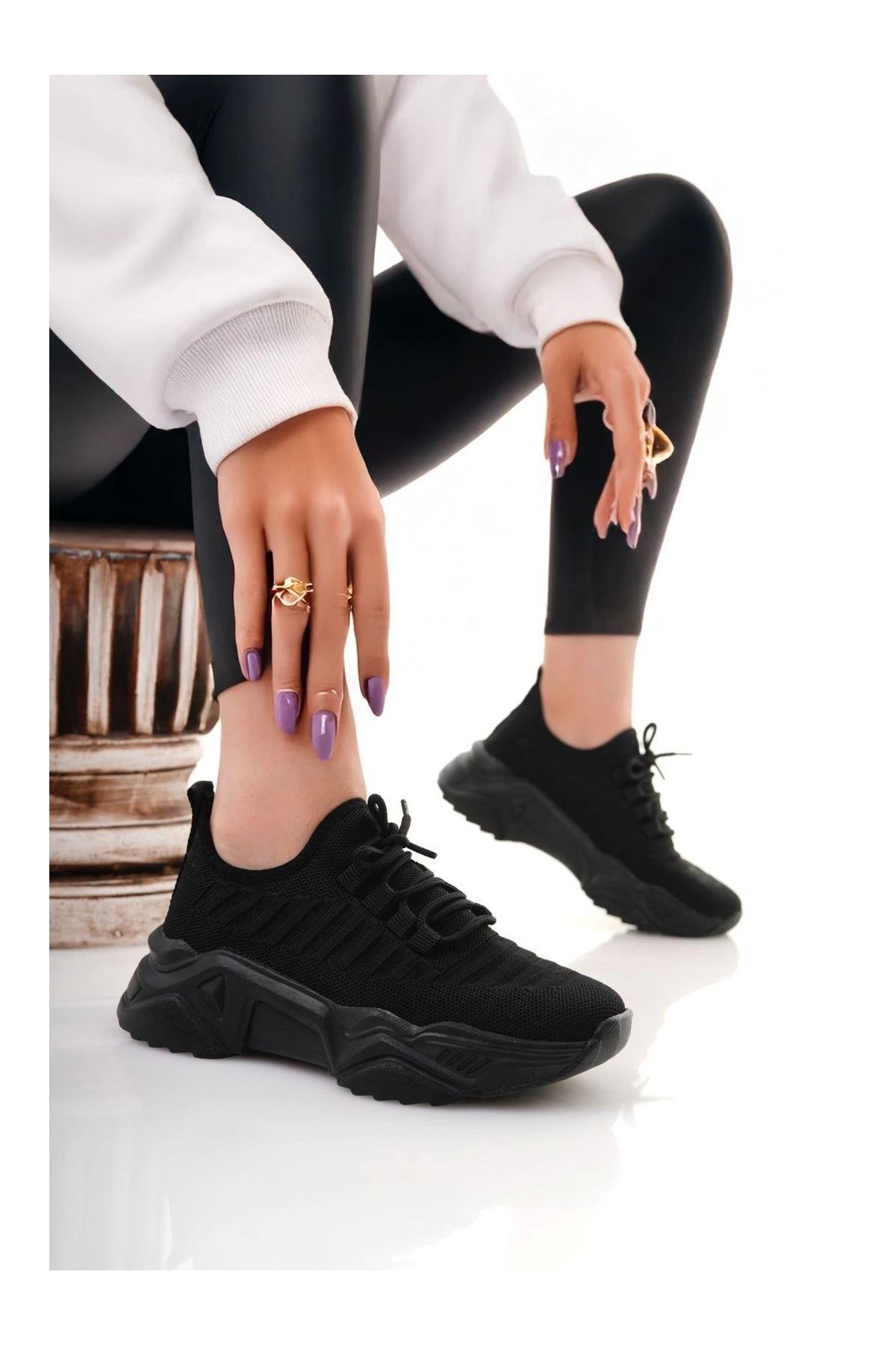 Ante Siyah Triko Bağcıklı Spor Ayakkabı