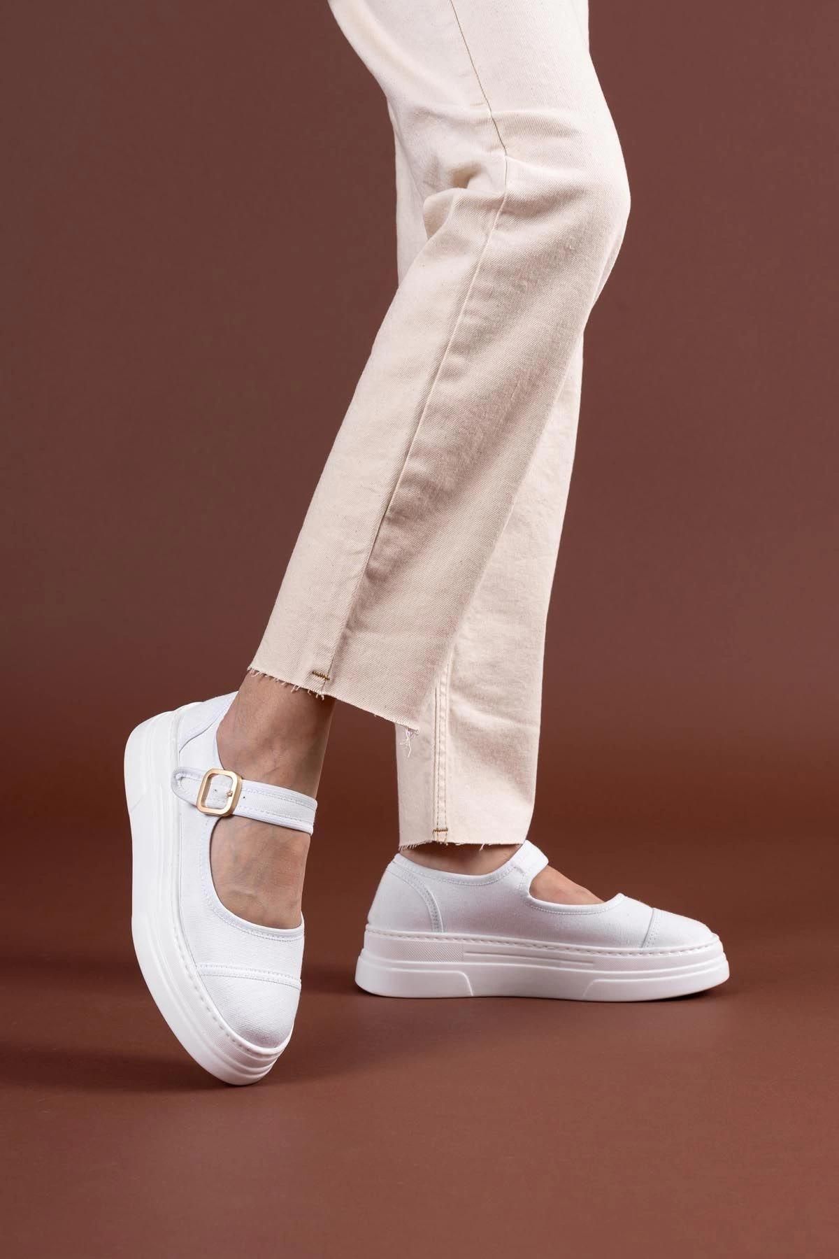 Lunni Beyaz Keten Spor Ayakkabı