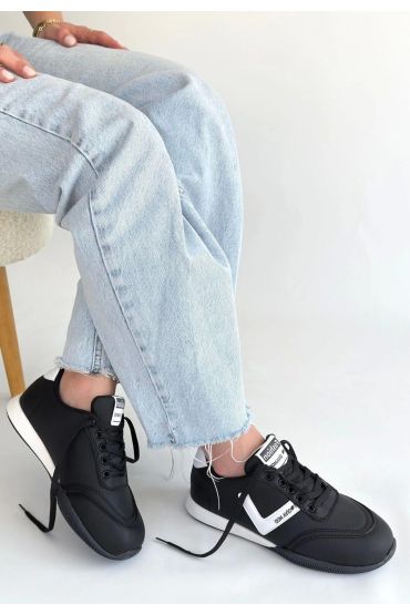 Jowen Siyah Cilt Beyaz Detaylı Bağcıklı Spor Ayakkabı