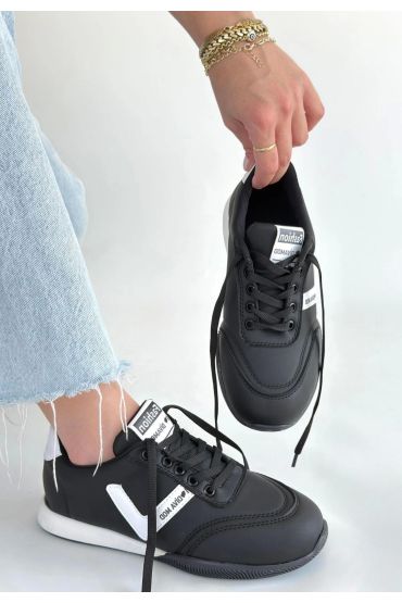 Jowen Siyah Cilt Beyaz Detaylı Bağcıklı Spor Ayakkabı