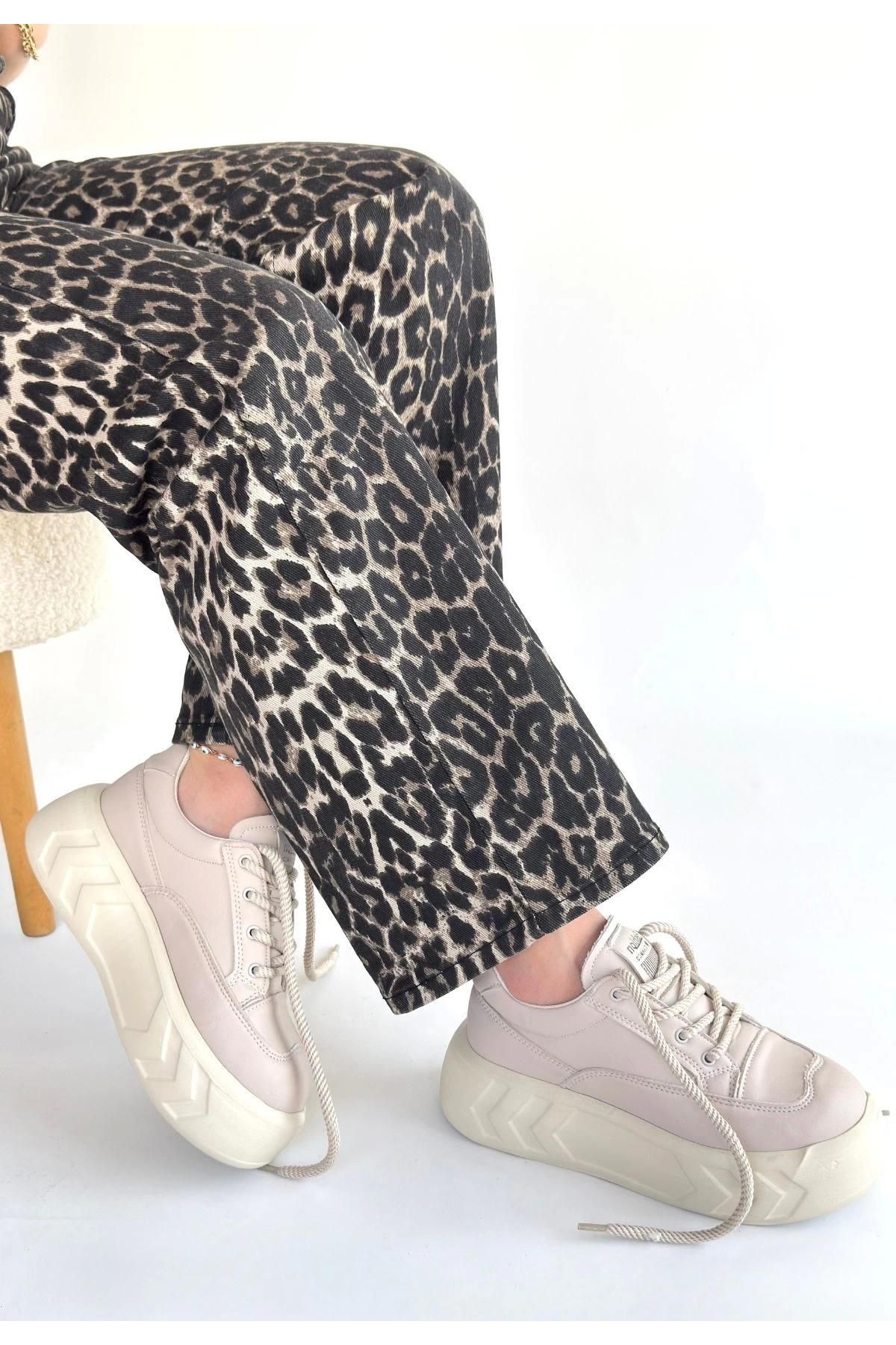 Emwa Bej Cilt Bağcıklı Spor Ayakkabı