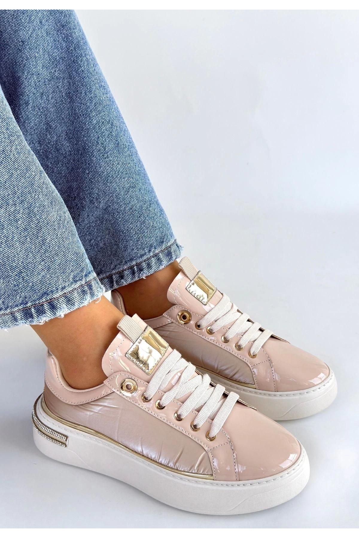 Hley Bej Rugan Paraşüt Detaylı Bağcıklı Spor Ayakkabı