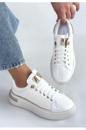 Hley Beyaz Rugan Paraşüt Detaylı Bağcıklı Spor Ayakkabı