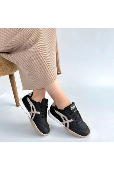 Zlay Siyah Cilt Bej Detaylı Bağcıklı Spor Ayakkabı