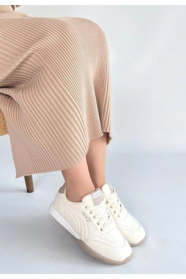 Tawen Bej Cilt Bağcıklı Spor Ayakkabı