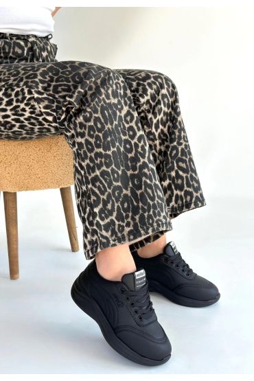 Yejja Siyah Cilt Bağcıklı Spor Ayakkabı