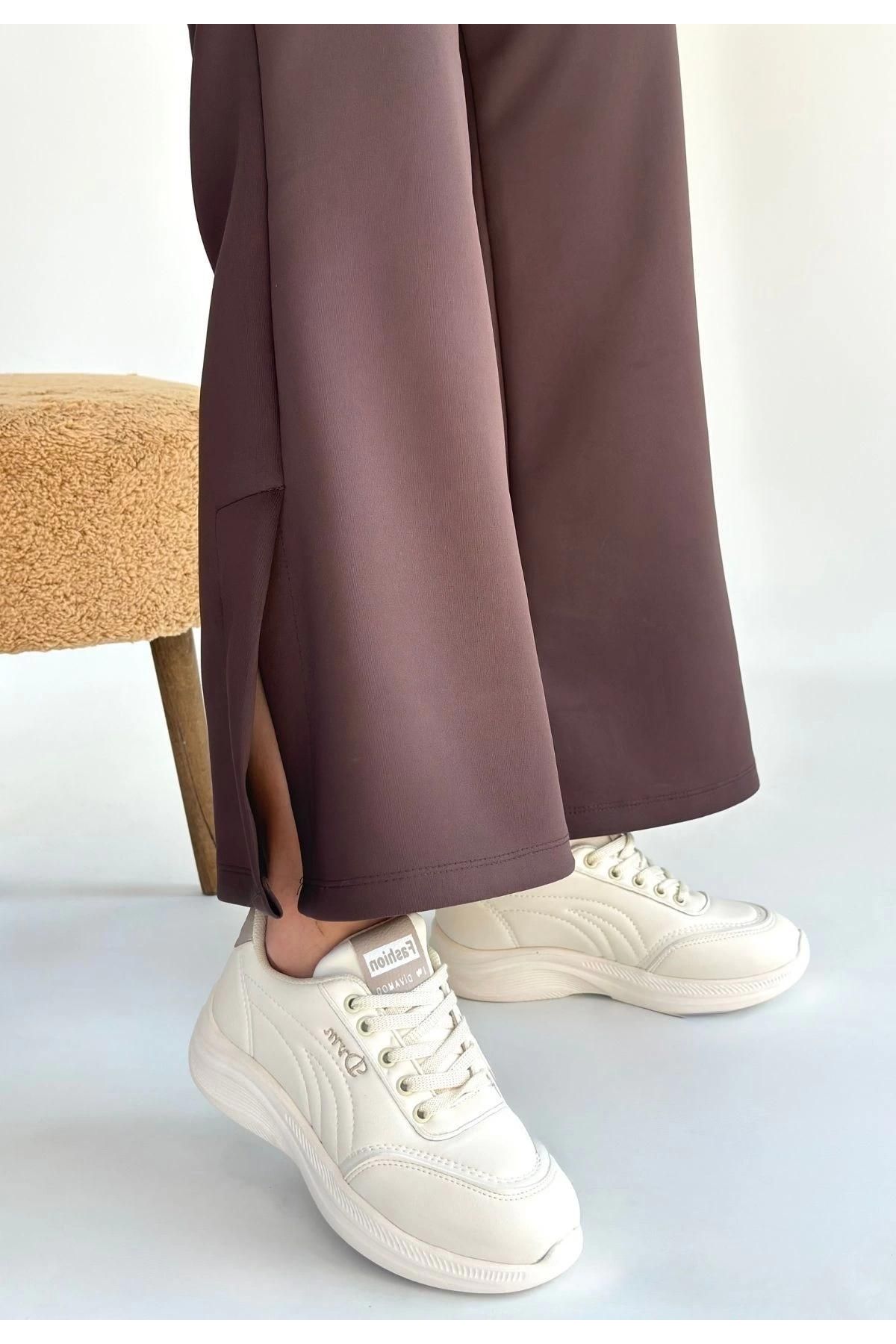 Yejja Bej Cilt Bağcıklı Spor Ayakkabı