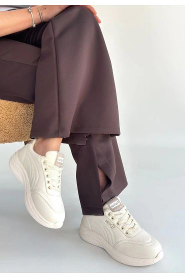 Yejja Bej Cilt Bağcıklı Spor Ayakkabı