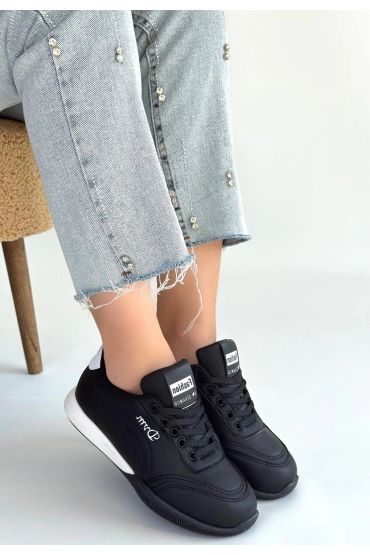 Tawen Siyah Cilt Bağcıklı Spor Ayakkabı