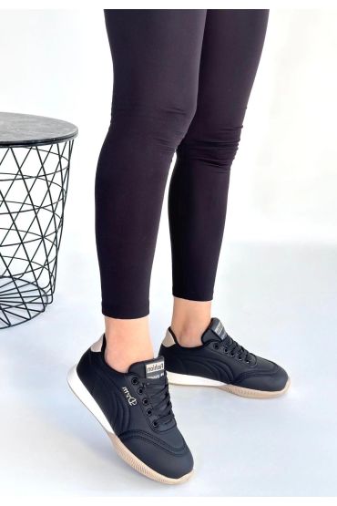Tawen Siyah Cilt Bej Tabanlı Bağcıklı Spor Ayakkabı