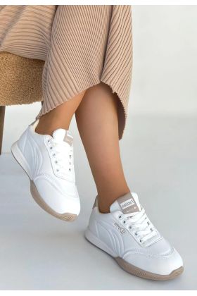 Tawen Beyaz Cilt Bağcıklı Spor Ayakkabı