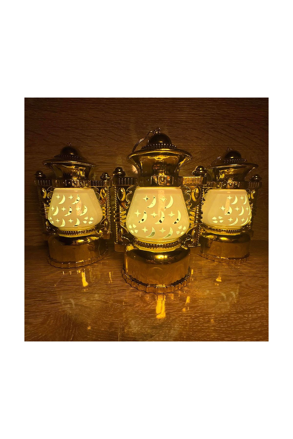 Ramazan Kandili Seti 12 li Adet - 16 Cm Dekoratif LED Aydınlatma