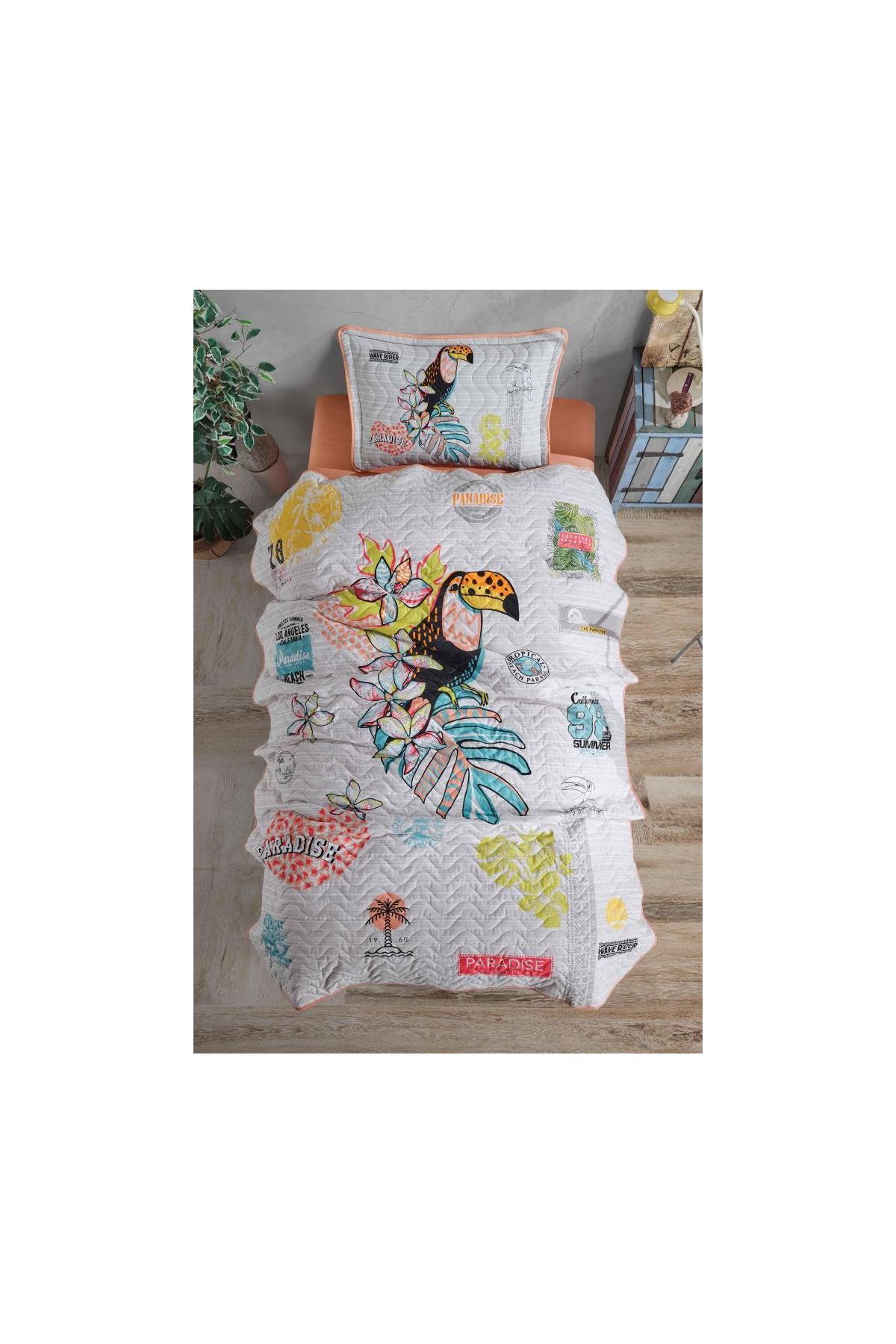 Tek Kişilik Yatak Örtüsü Paradise v1 Somon