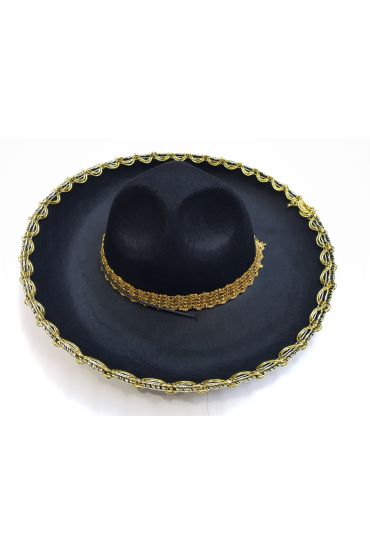 Altın Renk Şeritli Meksika Mariachi Latin Şapkası 55 cm Çocuk